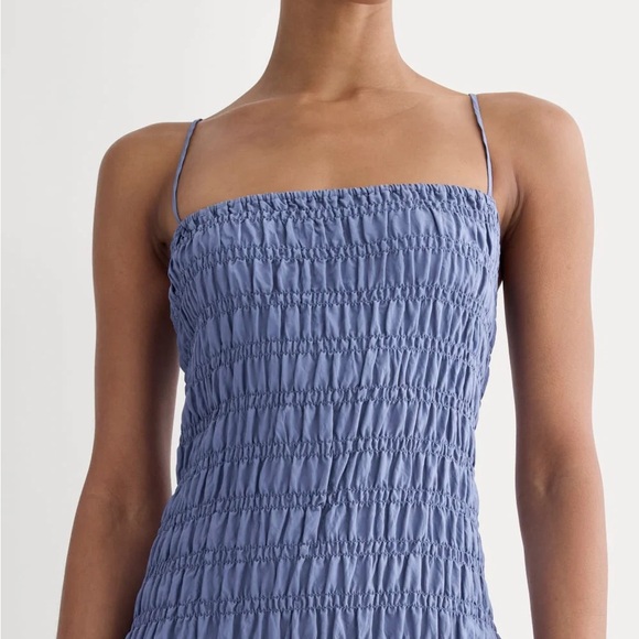 NWT Everlane Periwinkle Blue Smocked Midi Dress with Ruffle Hem - Picture 3 of 5